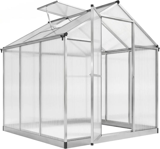 Outsunny 8' x 6' Greenhouse for Outdoors, Polycarbonate Greenhouse with Rain Gutter and Roof Vent