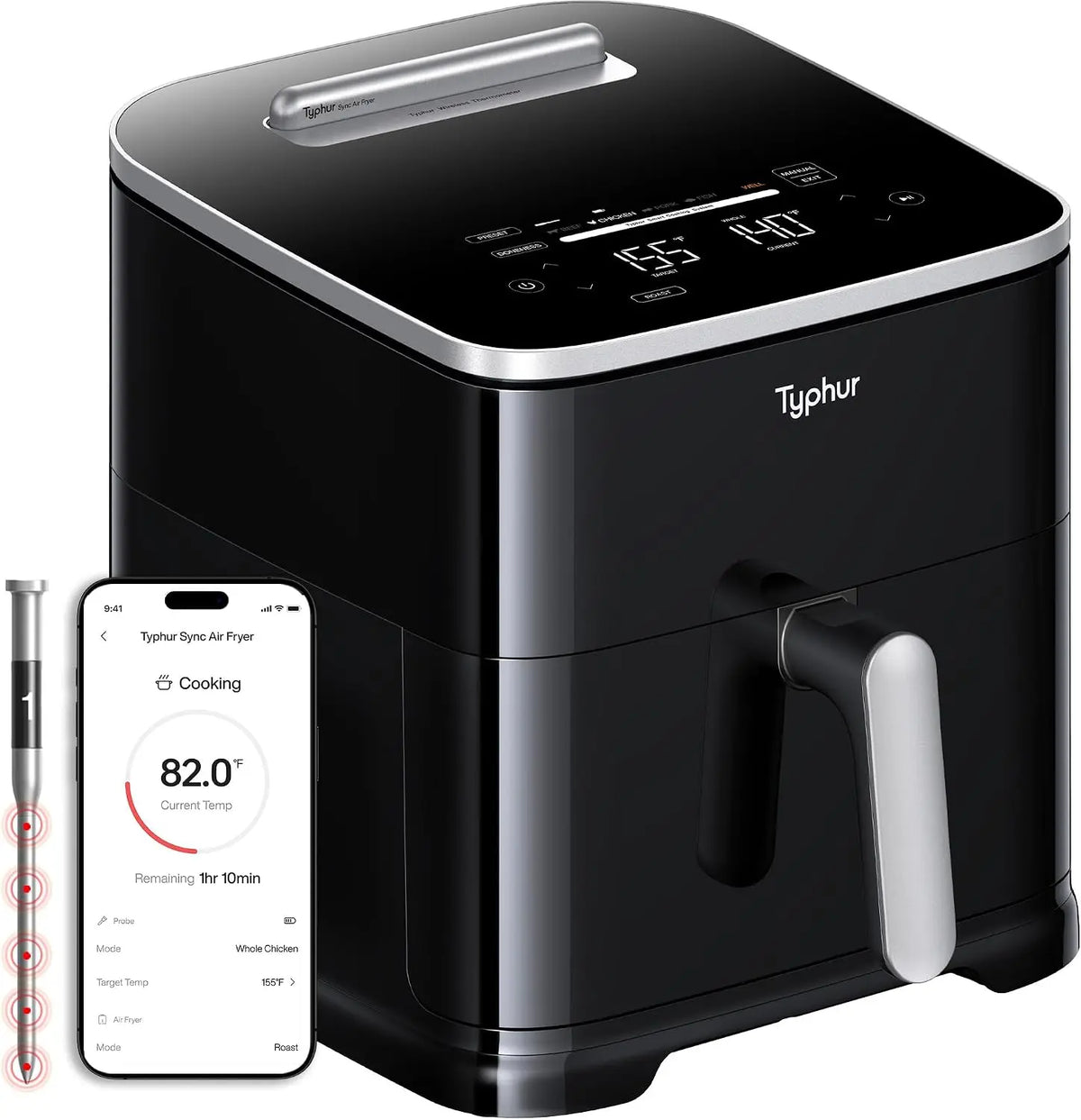 Typhur 8QT Sync AI Smart Air Fryer with Built-in Wireless Meat Thermometer