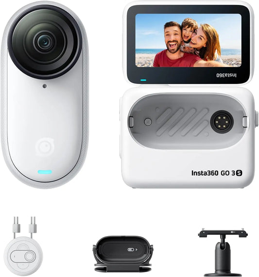 Insta360 GO 3S, 128 GB White 4K Tiny Portable Vlogging Camera, Hands-Free POVs, Mount Anywhere, Stabilization, 140 Min Battery Life, 10m Waterproof