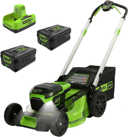 Greenworks 60V 21in Self-Propelled Lawn Mower, 2 4.0 Ah Battery Kit, Brushless Motor