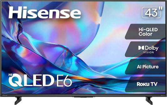 Hisense 43 Inch Class E6SR Series Hi-QLED 4K UHD Smart Roku TV 43E6SR, 2026 Model, Dolby Vision, Game Mode Plus, VRR, ALLM, DTS Virtual:X