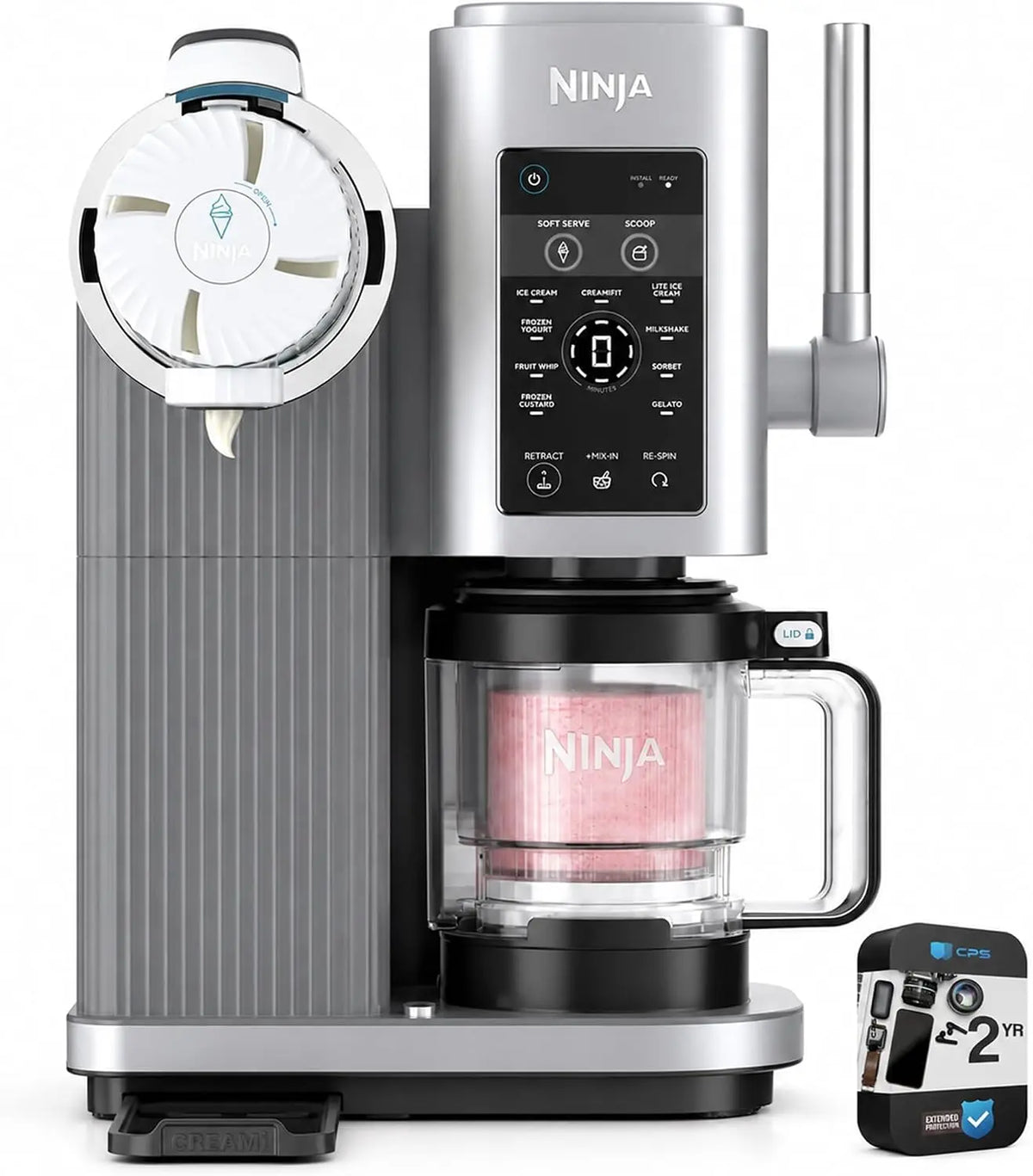 Ninja NC701 CREAMi Swirl 13-in-1 Soft Serve Ice Cream Machine Bundle, with 2 YR CPS Enhanced Protection Pack, Refurbished
