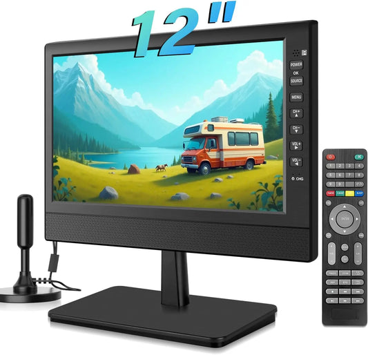 Jexiop 12  Portable Flat Screen TV, Small TV with Digital Tuner-HDMI-USB-Headphone Jack-AC/DC-12V Input-Use Kitchen-Caravan and Monitor, Remote Control