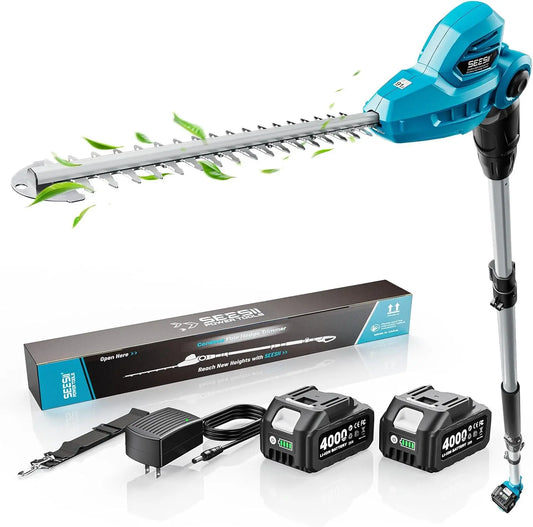 SEESII 4.0Ah 20V Pole Hedge Trimmer Cordless, 8.5 FT Reach, Dual Batteries