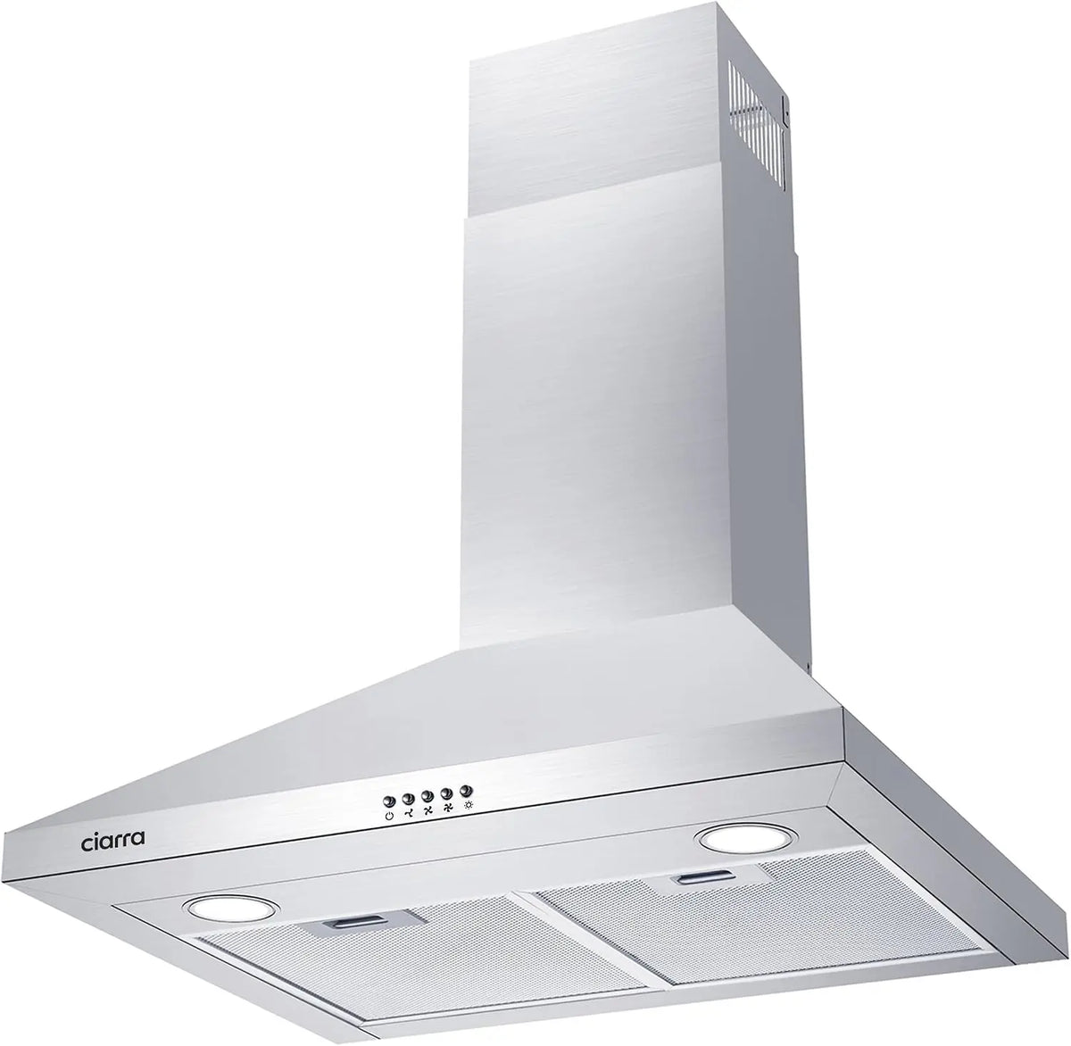 CIARRA Range Hood 30 Inch Wall Mount 550CFM Ducted Ductless Stove Vent Hood with 2 LED Light for Kitchen, Stainless Steel, Push Button, CAS75206P-N