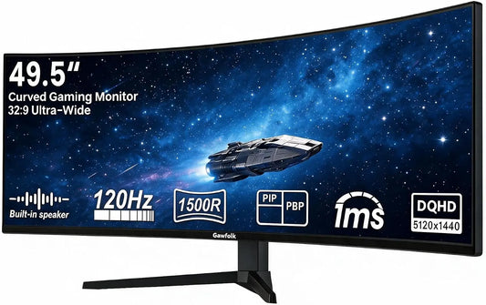 Gawfolk 49 Inch Curved Gaming Monitor, 5120x1440 DQHD Ultra Wide Monitor