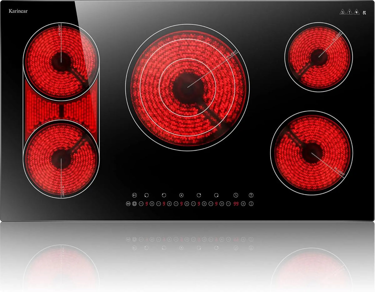 Karinear 36 Inch Electric Cooktop, 5 Burners Electric Stove Top, Drop-in, Touch Controls, Timer