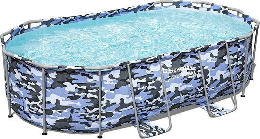 Bestway: Steel Pro Max, Oval Swimming Pool Set, 14' x 8'2 Inch x 39.5, Blue Camo, Above Ground, Tritech Construction, Filter Pump, Ladder, 1,915 Gal.