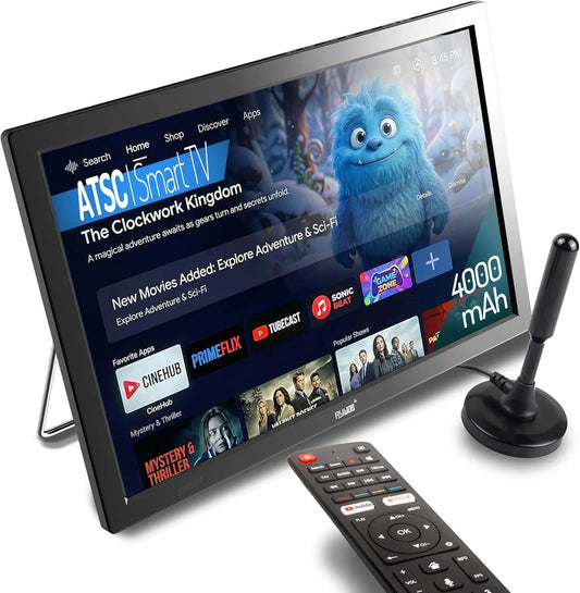 15.6 Inch Small Smart TV, 4000mAh Rechargeable Battery TV for Camping