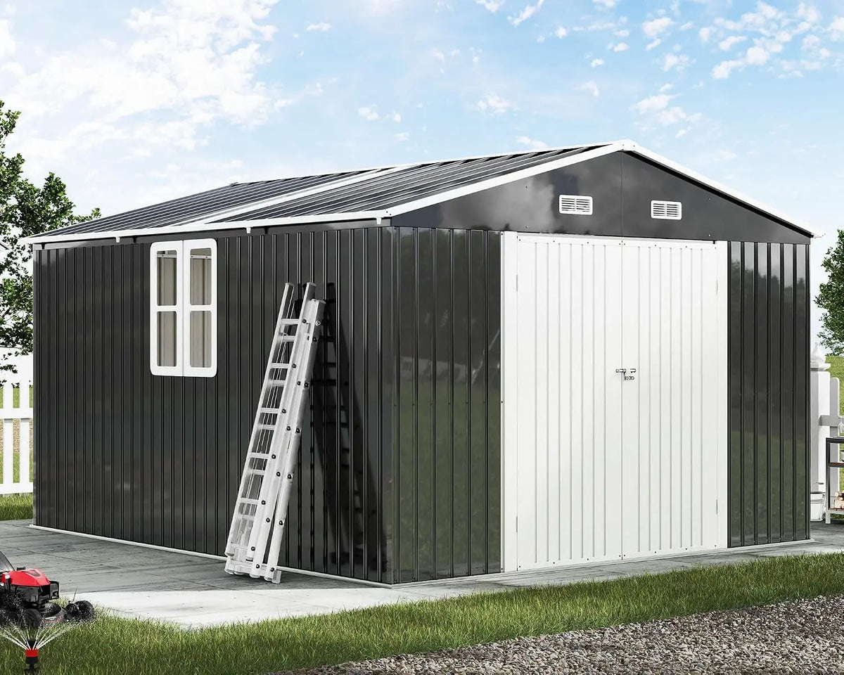 AMERLIFE 10x12x7 FT Outdoor Storage Shed, with 2 Transparent Panels