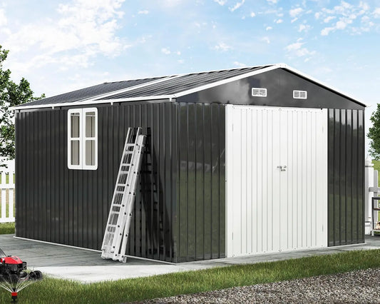 AMERLIFE 10x12x7 FT Outdoor Storage Shed, with 2 Transparent Panels