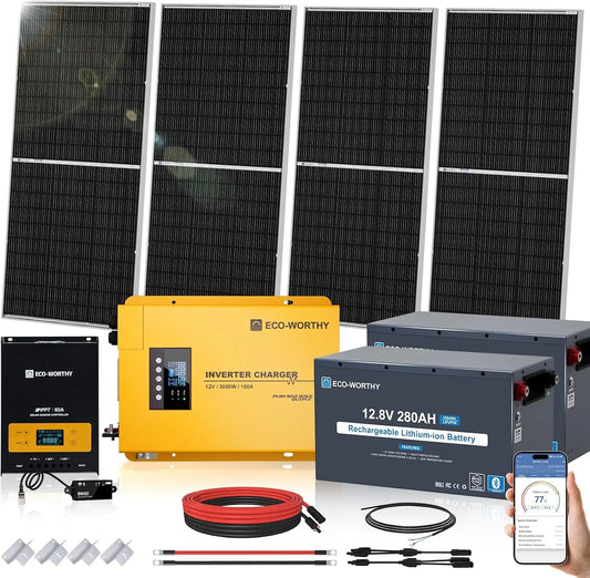 ECO-WORTHY 7.168KWH 800W Solar Panel Kit for RV Off Grid Complete System, Bluetooth Connectivity