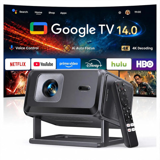 Portable Smart Projector [Bundled with Google TV Stick 14.0 & 4K Support & Dolby]