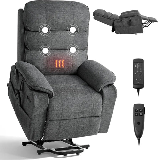 VEVOR Power Lift Recliner Chair, Dual Motor Lift Chair with Heat and Massage for Elderly, Position Adjustable, Remote Control, with Side Pockets