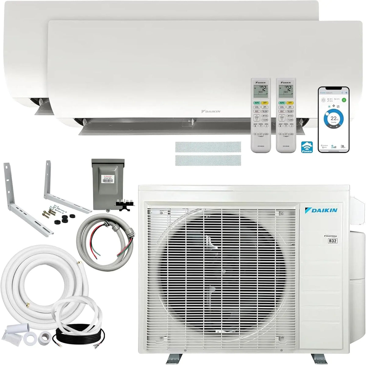 Daikin 18,000 BTU 9K + 12K 21SEER2 2-Zone Mini Split Air Conditioner, Wi-Fi Connectivity