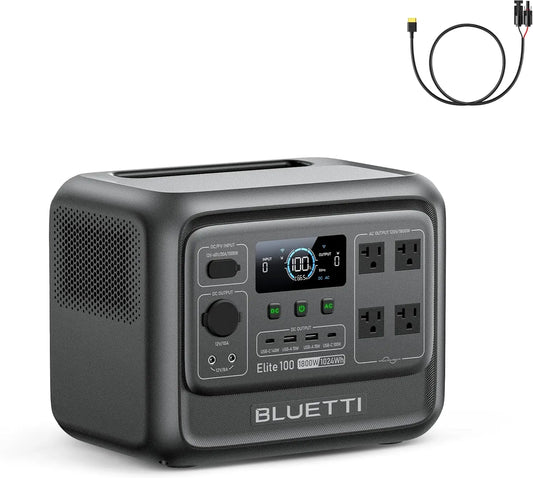BLUETTI Elite 100 V2 Portable Power Station with Solar Cable 1024Wh 1800W, Wi-Fi Connectivity