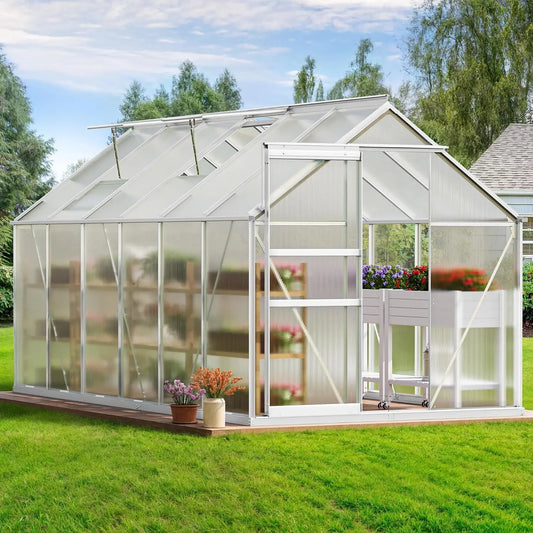 YITAHOME 12x6FT Polycarbonate Greenhouse Large Heavy Duty Green Houses Outdoor Aluminum Greenhouses, Silver