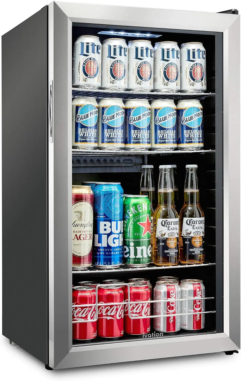 Ivation 126 Can Beverage Refrigerator, LED Lighting