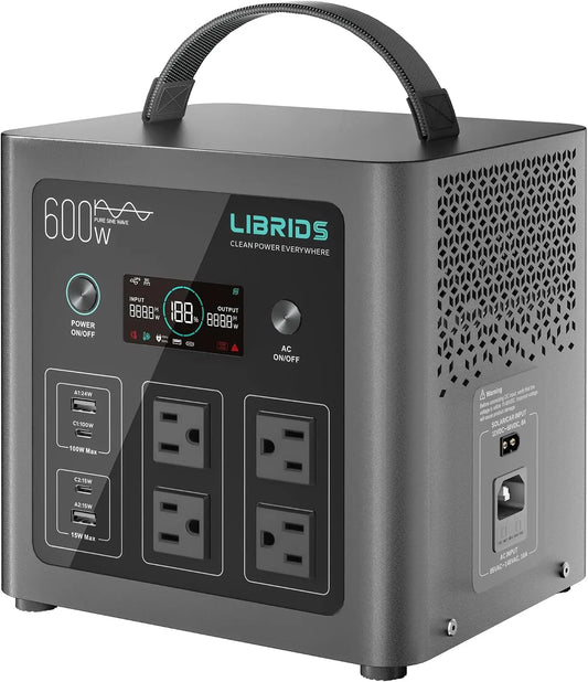 LIBRIDS Portable Power Station 640Wh, 1200W Surge, Solar Generator 4 AC, LCD Display, Wi-Fi Connectivity