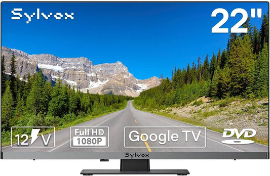 SYLVOX 22 Inch 12/24V RV TV, 1080P FHD Google Smart TV, 9-32V Wide Voltage, Bluetooth Connectivity, Wi-Fi Connectivity