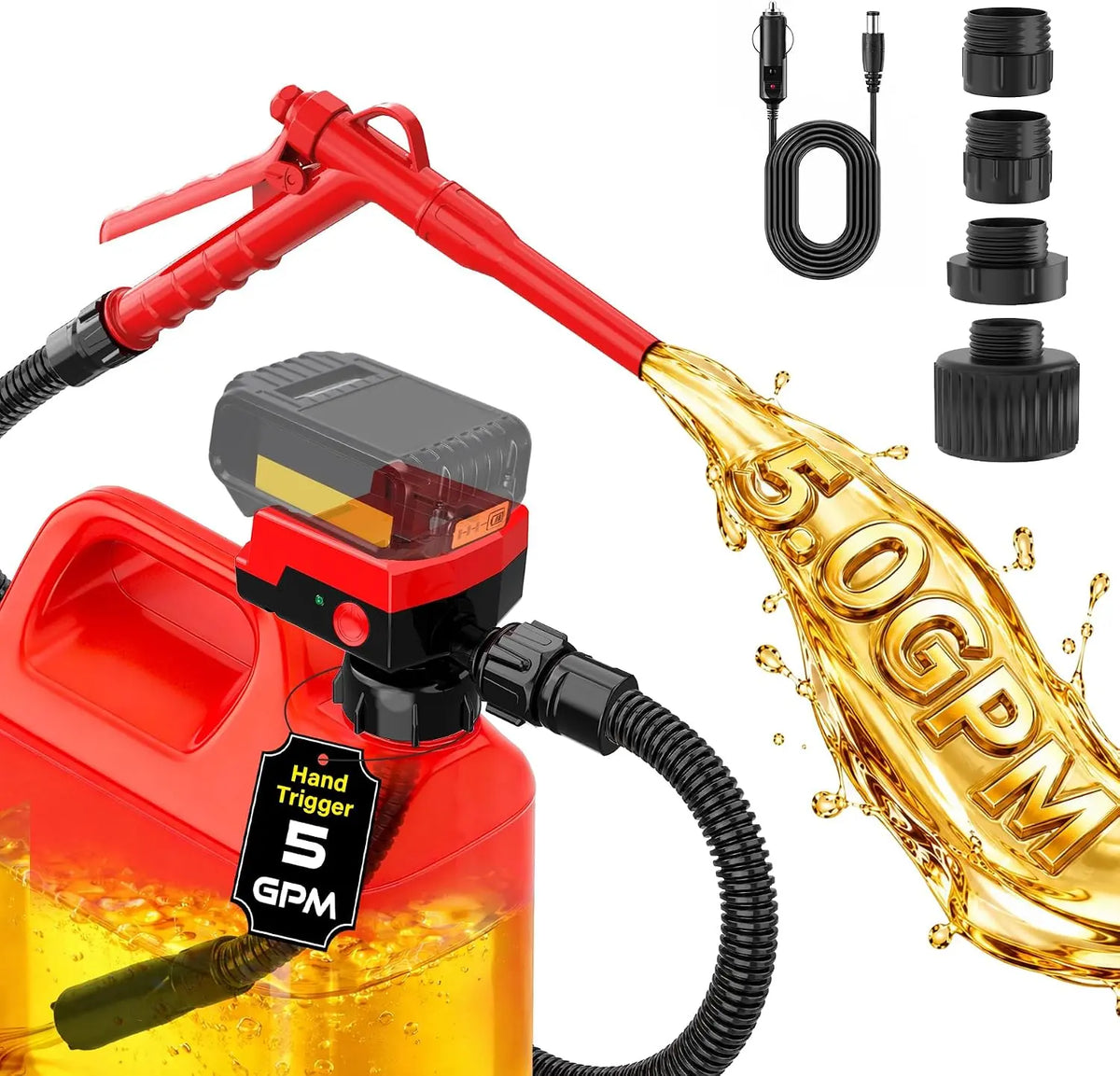 Keimi 5 GPM Cordless Electric Fuel Transfer Pump, Hand Trigger Nozzle