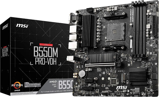 MSI B550M PRO-VDH ProSeries Motherboard AMD Ryzen 5000, AM4, DDR4, PCIe 4.0, SATA 6Gb/s, M.2, USB 3.2 Gen 1, Wi-Fi, Bluetooth, D-SUB/HDMI/DP